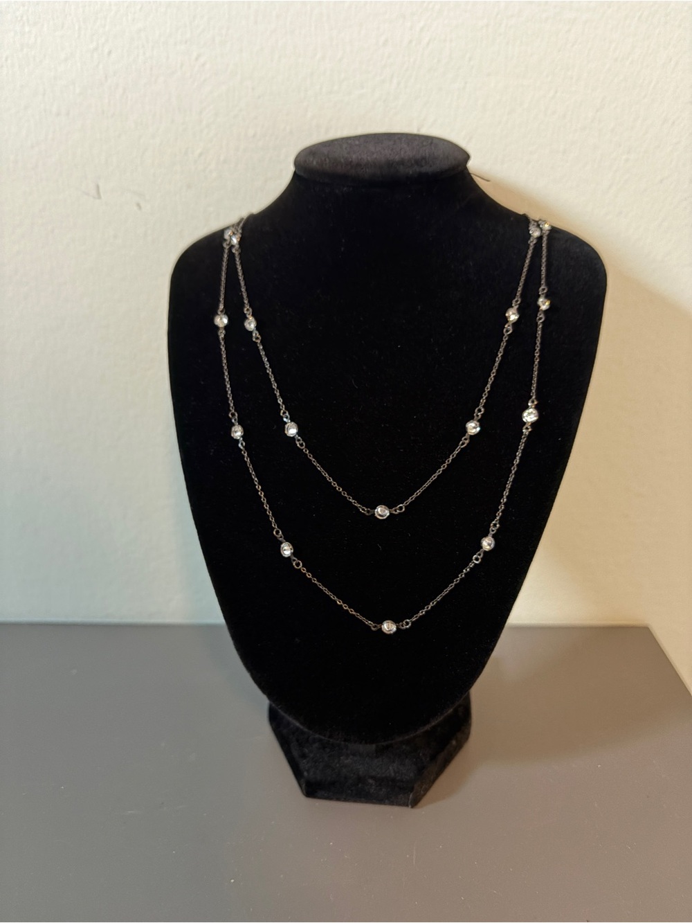 Lafonn 925 Sterling Silver Black Rhodium Long Station Necklace 48”
